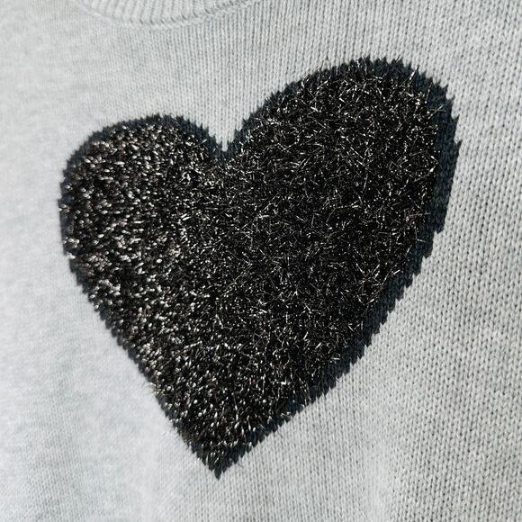 Gap Light Gray Metallic Heart Intarsia Crewneck Pullover Long Sleeve Sweater S - Picture 6 of 12